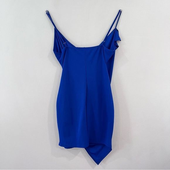 Lulus Keep on‎ Flourishing Blue Ruffled Asymmetrical Bodycon Dress XL - Picture 6 of 10